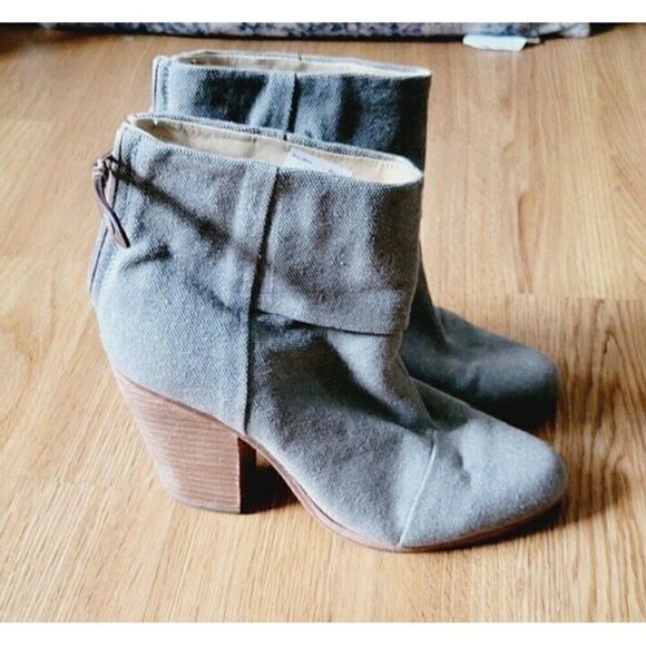 Rag & Bone Newbury Classic Green Canvas Size 10 Back Zip Ankle Boots Bootie - Picture 3 of 10